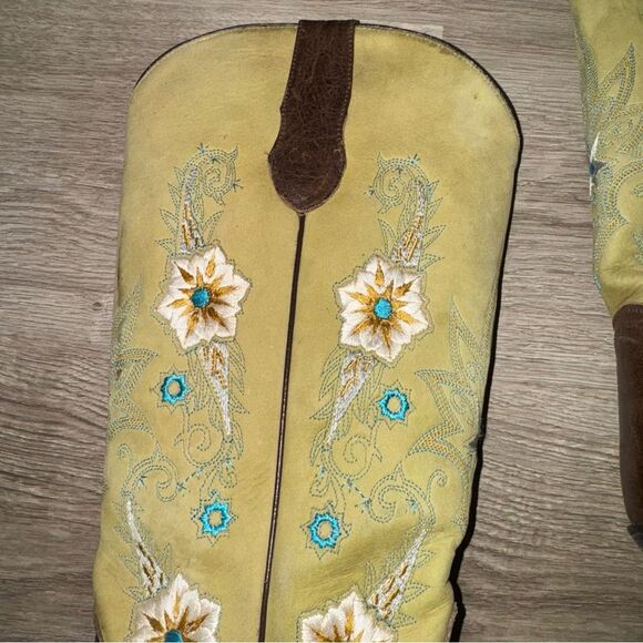 Sonora Green & Brown Leather Floral Embroidered Cowboy Boots - Picture 3 of 14